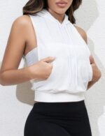 Solid Color Sleeveless Cropped Hoodie for Women