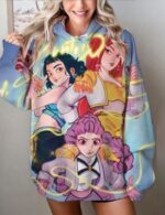Women’s anime graphic hoodie, pullover hoodie for women, Anime themed graphic hoodie for women, Girls anime style pullover hoodie