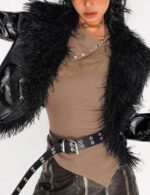 cropped black racer jacket for women