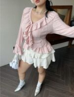 elegant puff sleeve v neck blouse