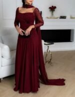 Elegant square neck A-line party wear