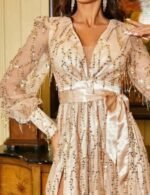 Bridal style sequins silk engagement dress