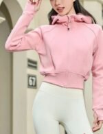Women wearing winter cropped zip up hoodie