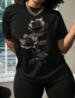 black flower pattern t shirt for women