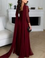 Modern square neck chiffon party dress