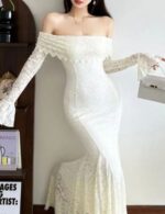 bridal bachelorette white slash neck dress