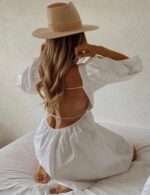 White puff sleeve summer beach dress