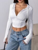 lace-up cropped hoodie for women