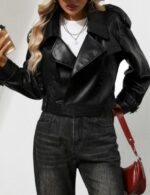 Black faux leather biker jacket trendy women