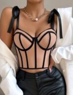 Adjustable ribbon strap corset crop top