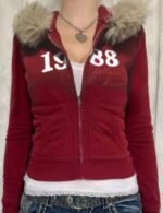 red zipper hoodie for women
