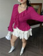 women’s puff sleeve v neck blouse