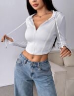 Cropped fitted hoodie with lace-up front