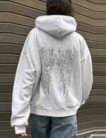 Women Grey Angel Wings Embroidered Hoodie - Image 4