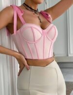 Lace ribbon strap corset crop top