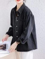 Oversized denim shirt with pockets women