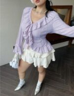 stylish puff sleeve v neck blouse