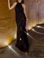 festive halter sequin party dress women