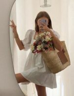 White puff sleeve beachwear dress women