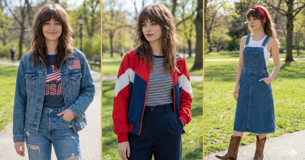 Women showing off their outfits in wolf cut & long hairstyles
