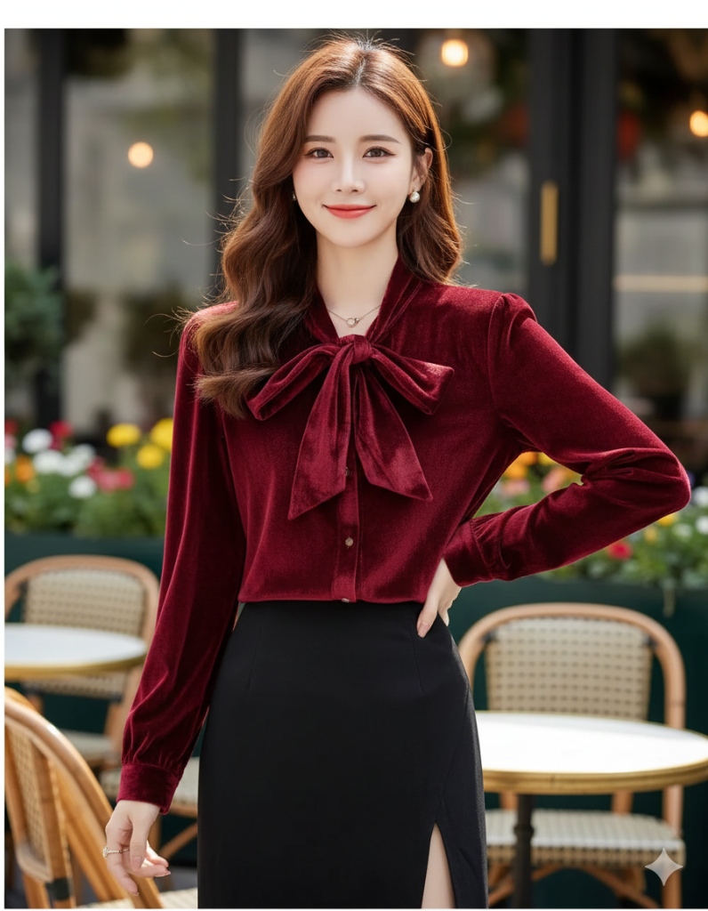 Color brings life to your Women’s Winter Collection with our red velvet tops.