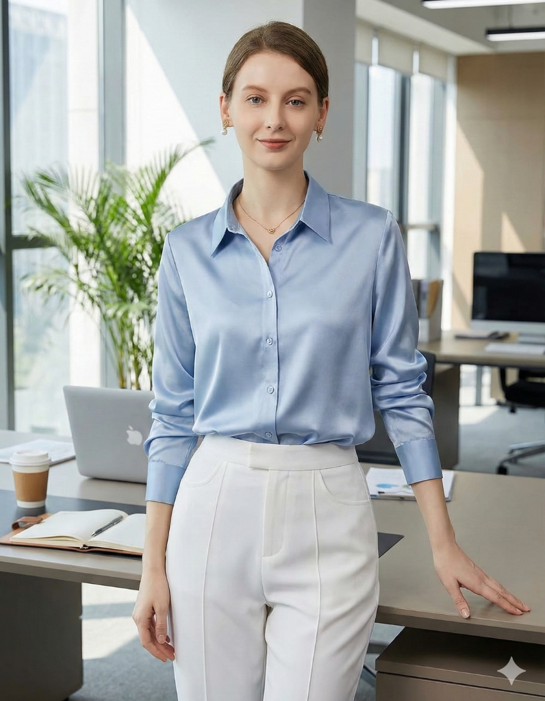 our office-ready satin blouse for women to complete your work wardrobe.