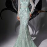 mint green mermaid birthday dress for women, long sleeve arabic dress, sequin party dress, mermaid birthday dress