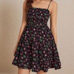 floral black cami summer dress for women, slim-fit Floral Black Cami Summer Dress Women Casual