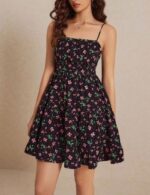 floral black cami summer dress for women, slim-fit Floral Black Cami Summer Dress Women Casual