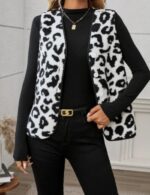 Leopard print teddy vest for women, Soft teddy vest for women, teddy vest jacket, women's warm vest