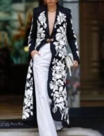 Floral Printed Long Trench Coat Women Loose
