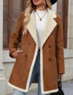 solid color warm wool overcoat for women, long woolen overcoat, casual light brown overcoat, women's winter overcoat