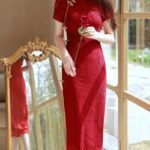 red qipao wedding dress, red cheongsam wedding dress, long lace qipao dress