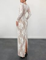 bridal white lace dress with long sleeves