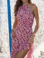 pink floral bodycon midi dress for women