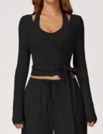 black sports yoga t shirt for women