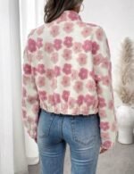 pink floral fleece jacket back view