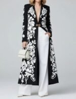 Modern floral printed long trench coat