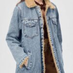 Single Breasted Fleece Long Denim Jacket for Women premium denim cozy fleece lining turn-down collar buttons long length full sleeves. Warm casual winter outerwear layering now at Clothing Stores US.