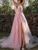 Pink long dress for prom night
