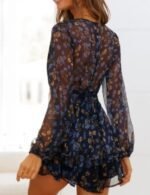 Trendy casual blue printed mini dress