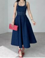 Blue denim maxi dress for women