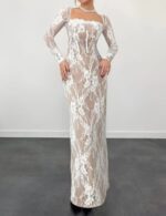long sleeve white lace dress for women