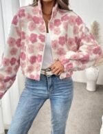 stylish pink floral fleece outerwear