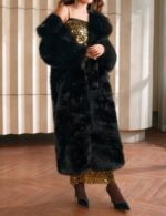 Oversized faux fur long coat women