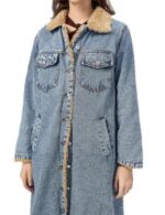 fleece lined long denim jacket