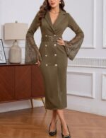 khaki blazer midi dress