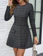 Casual Plaid Long Sleeve Winter Mini Dress For Women - Image 6