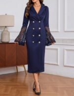 Casual Long Sleeve Blazer Midi Dress For Women - Image 6
