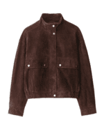 Faux suede fabric texture on brown women's jacket
